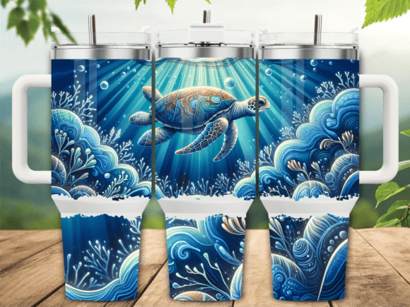 Blue Abstract Sea Turtle 40oz Tumbler