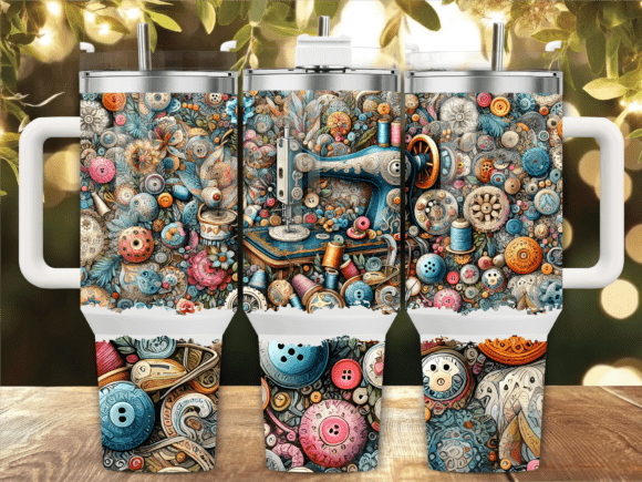Colorful Button Collage 40oz Tumbler Png