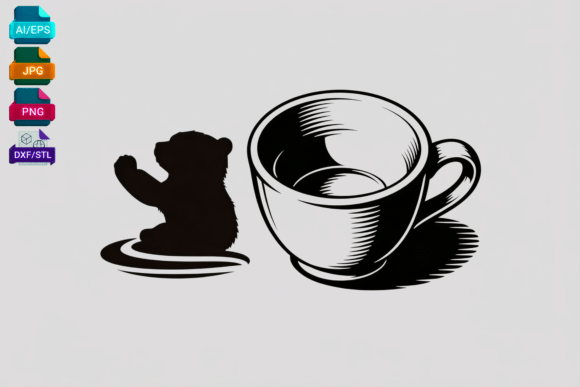 Cute Bear with Coffee Cup Silhouette SVG Review