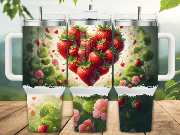 Floral Strawberry Heart Tumbler Wrap