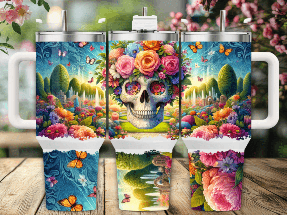 Garden Skull Flower Tumbler Wrap