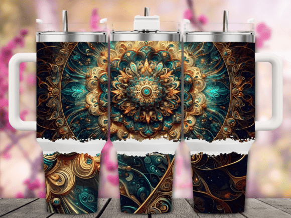 Gold Teal Ornate 40oz Tumbler Wrap