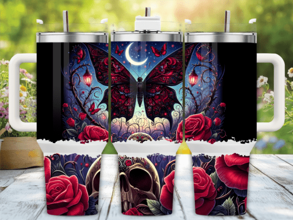Gothic Butterfly Skull Tumbler Wrap