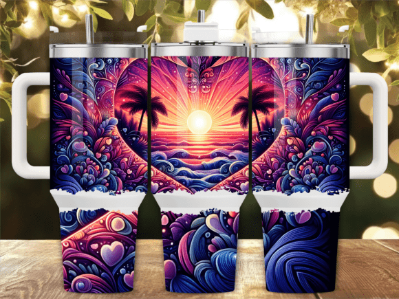Heart Beach Sunset 40oz Tumbler Wrap