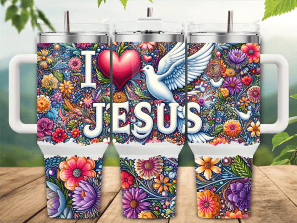 I Love Jesus Dove Heart 40oz Tumbler Png