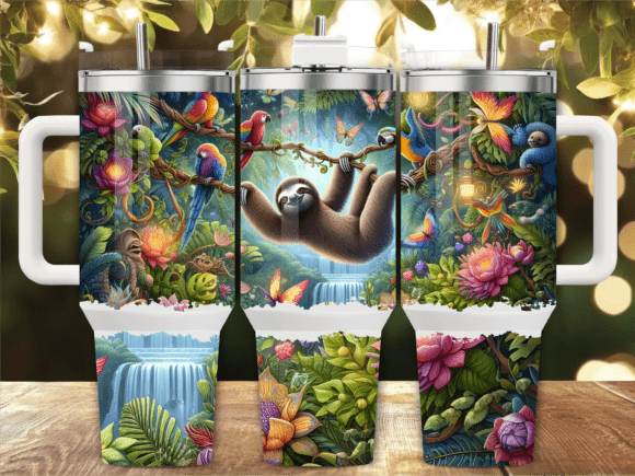 Sloth Jungle Parrot 40oz Tumbler Wrap