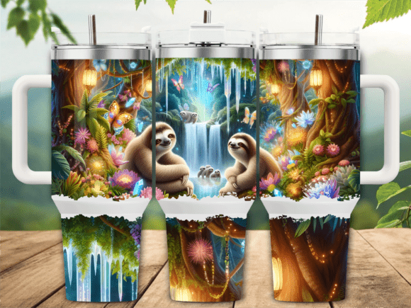 Sloth Waterfall Cave 40oz Tumbler Wrap