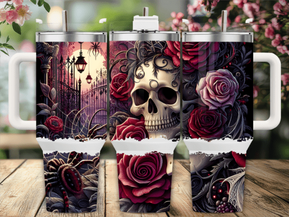 Spider Rose Skull Tumbler Wrap