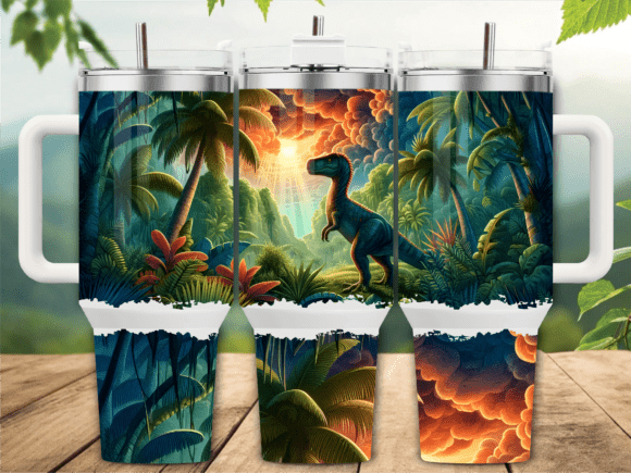 Sunset Jungle Dinosaur Tumbler Wrap