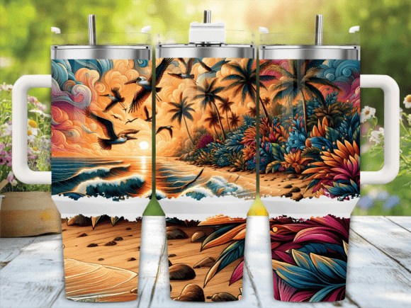 Tropical Beach Pelican 40oz Tumbler Wrap