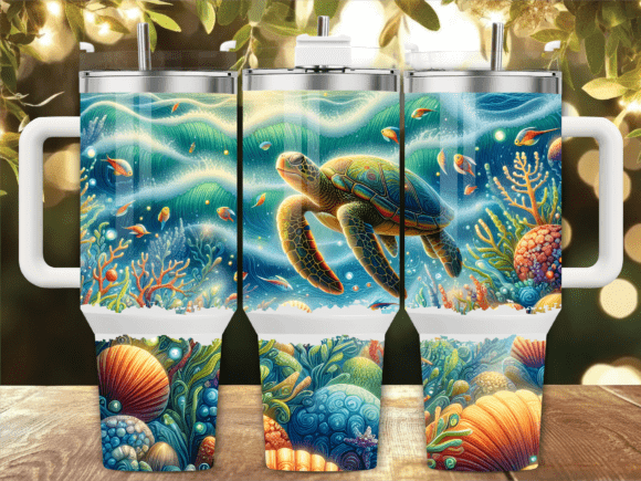 Tropical Turtle Coral 40oz Tumbler Wrap