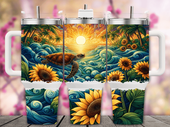 Turtle Sunflower Sunset 40oz Tumbler Png